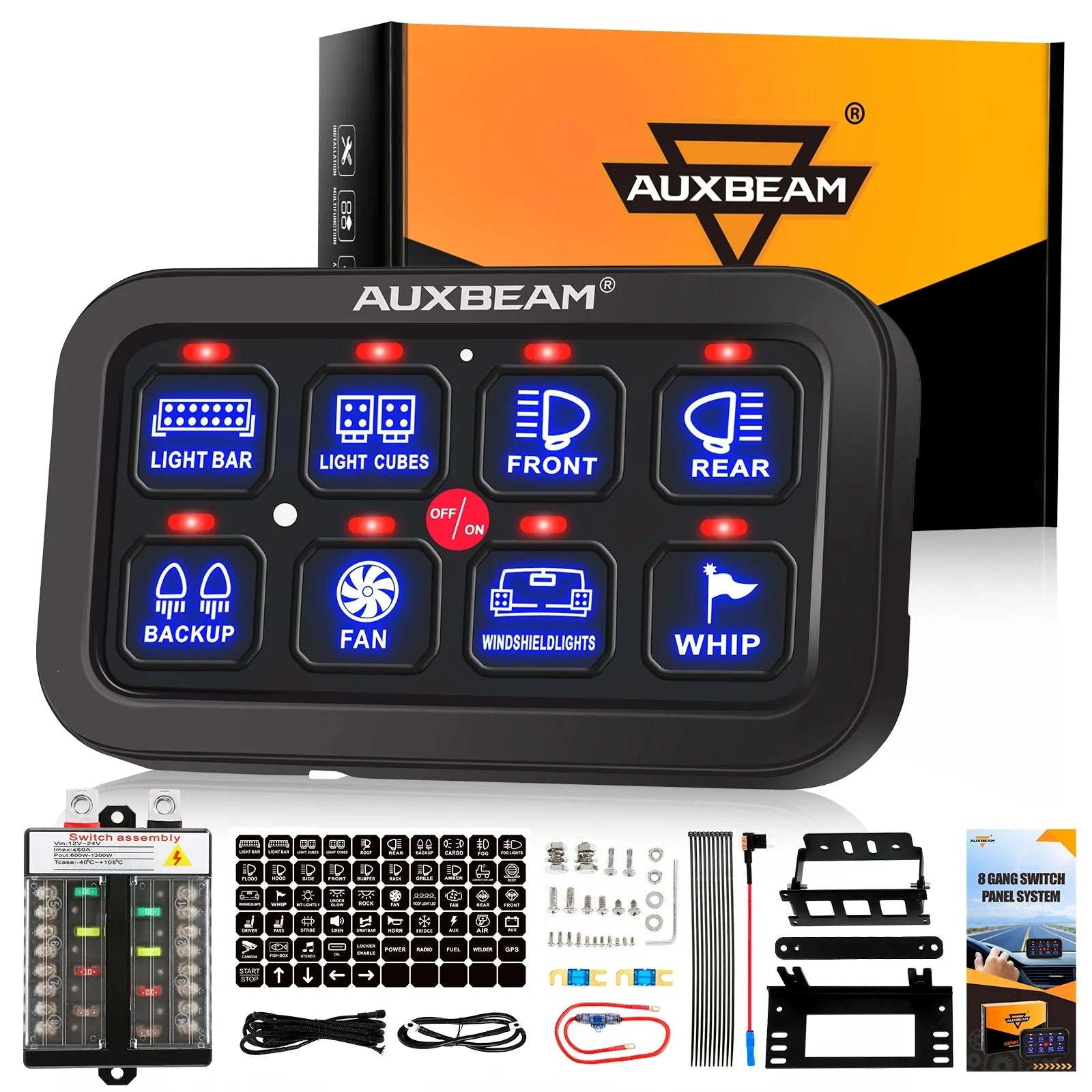 aux beam 8GANG スイッチパネル BA80 Auxbeam - BA80 8 GANG LED SWITCH PANEL KIT AUTOMATIC DIMMABLE