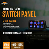 Auxbeam - BA80 8 GANG LED SWITCH PANEL KIT AUTOMATIC DIMMABLE UNIVERSAL(ONE-SIDED OUTLET) BLUE
