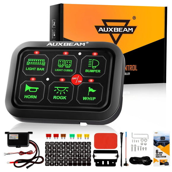 Auxbeam - BC60 6 GANG LED SWITCH PANEL, OFF ROAD LIGHT CONTROLLER (GREEN)