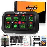 Auxbeam - BA80 8 GANG LED SWITCH PANEL KIT AUTOMATIC DIMMABLE UNIVERSAL(TWO-SIDED OUTLET) GREEN