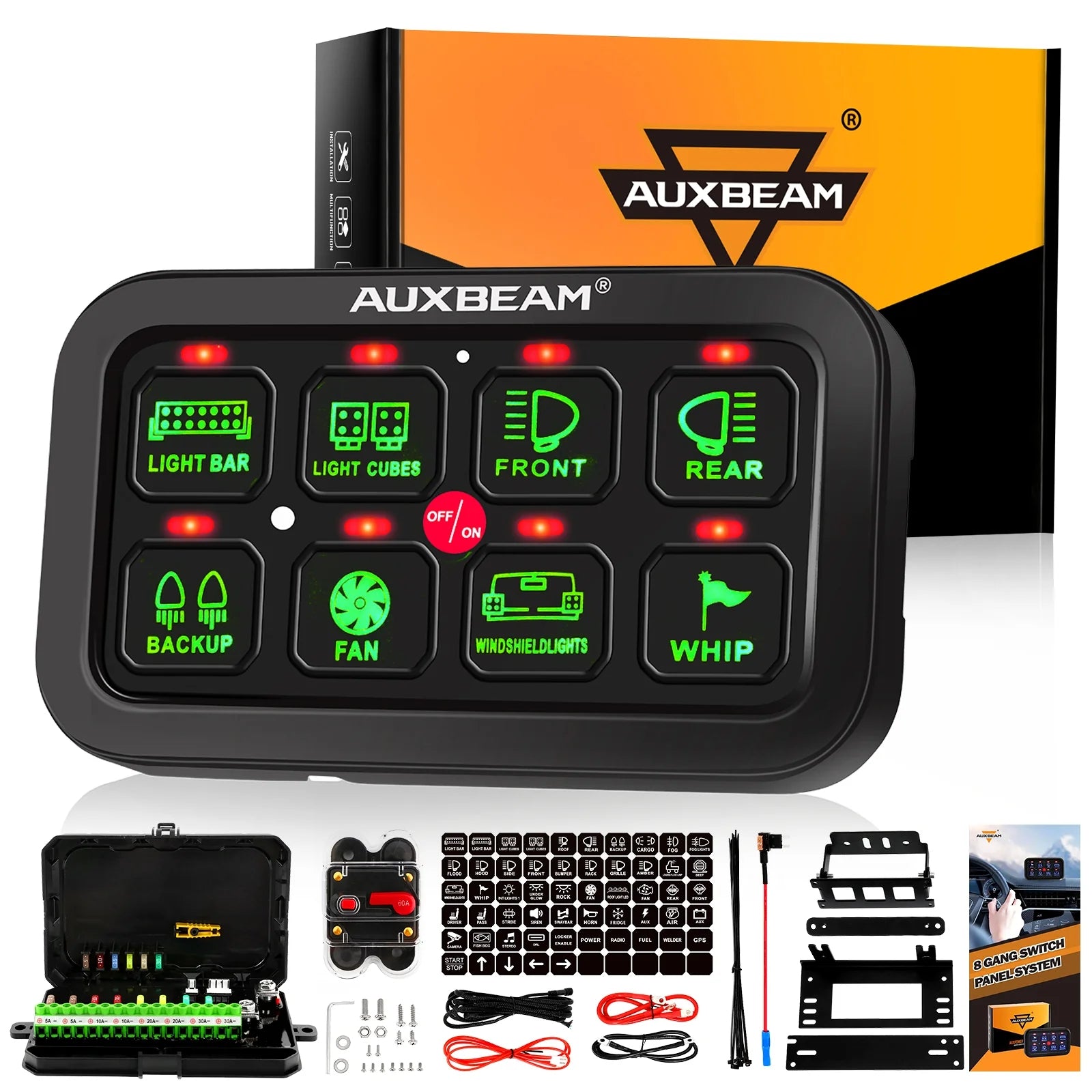 Auxbeam - GA80 8 GANG LED SWITCH PANEL KIT AUTOMATIC DIMMABLE 