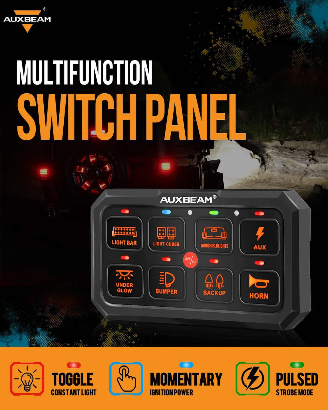 Auxbeam - RA80 XL RGB SWITCH PANEL, LARGER SIZE, TOGGLE/ MOMENTARY