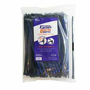 GripLockTies™ 12 inch 70 pound UV Black and Blue 100 bag