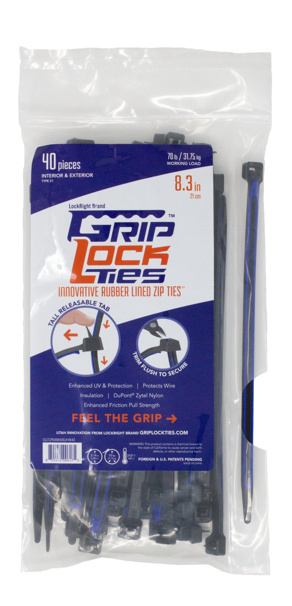 GripLockTies™ 8 inch 70 Pound UV Black and Blue 40 bag
