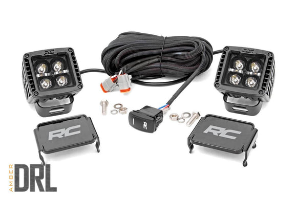 ROUGH COUNTRY 2-INCH SQUARE CREE LED LIGHTS - (PAIR | BLACK SERIES W/ AMBER DRL)