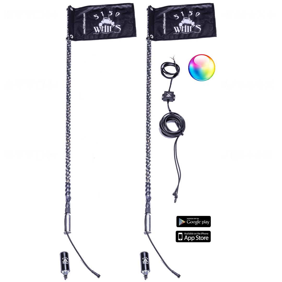 thumbnail interactive-video image 1 of KEEPDSGN 2FT RGB Thick Whip Light For Can-Am Maverick X3 - APP Controlled, IP68 Waterproof, Fat UTV Whip With Sync Brake/Turn Functions 1 of 4