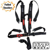 5 Point Racing Harness 2.00 Wide Latch and Link Wrap or Bolt Mounting Padded Shoulders Black HSP Seats By Hunter