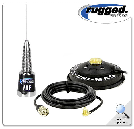 VHF Antenna Kit with 1/2 Wave NGP Antenna and Magnetic Mount by Rugged Radios