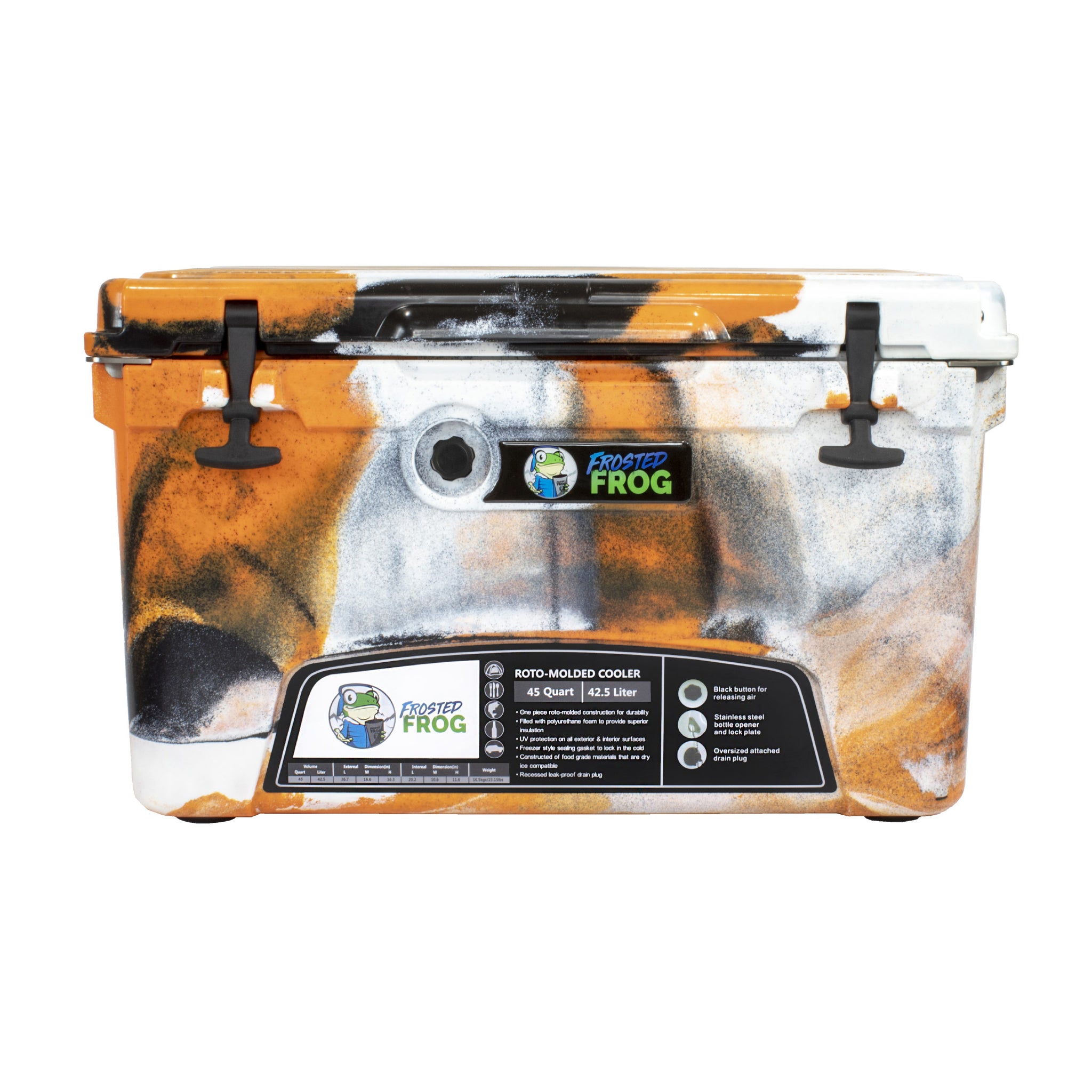 Frosted Frog 45QT Camo Cooler – OrangeWhiteBlackCamo, 45QT – Pro