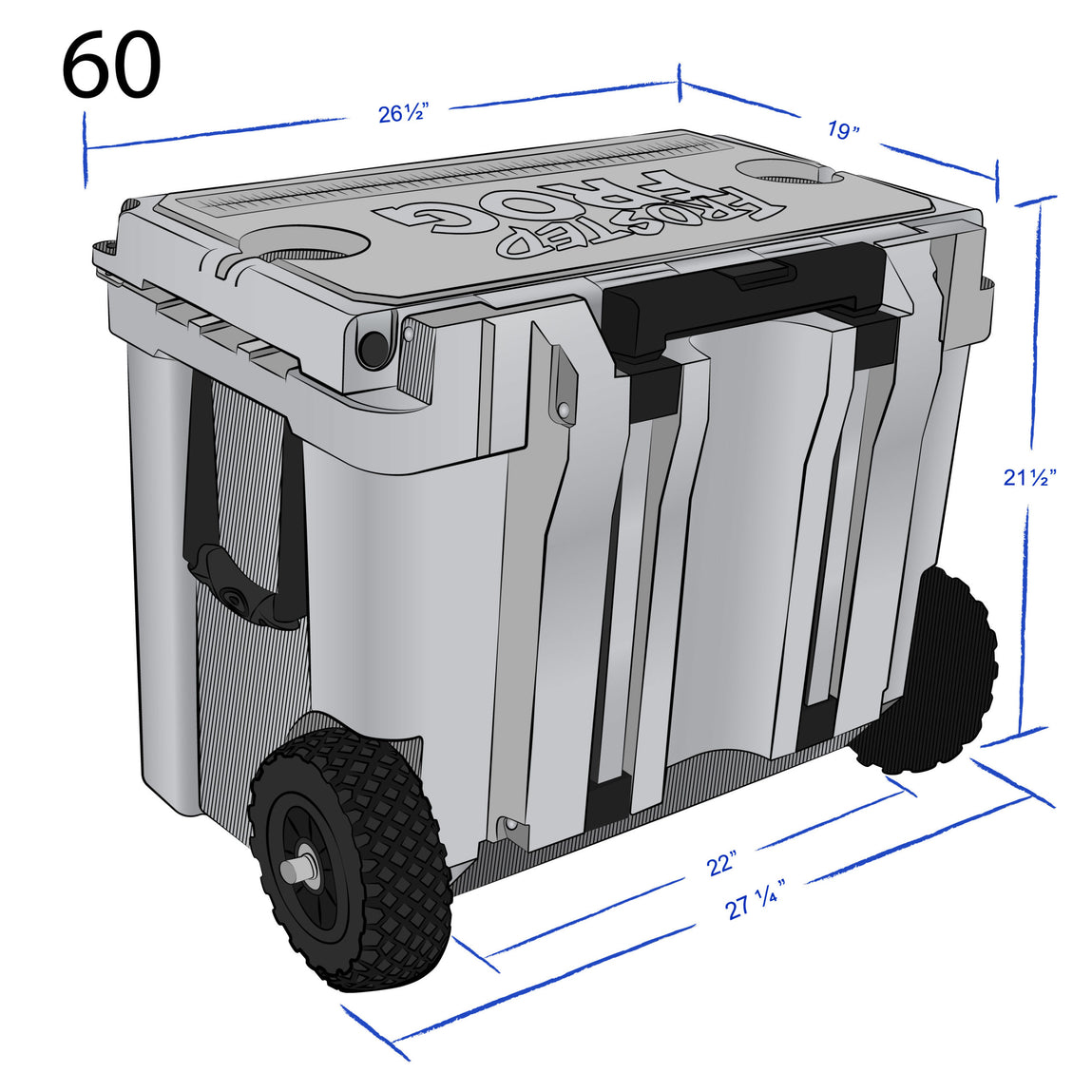 Frosted Frog 60QT Cooler with Wheels & Telescoping Handle – Gray