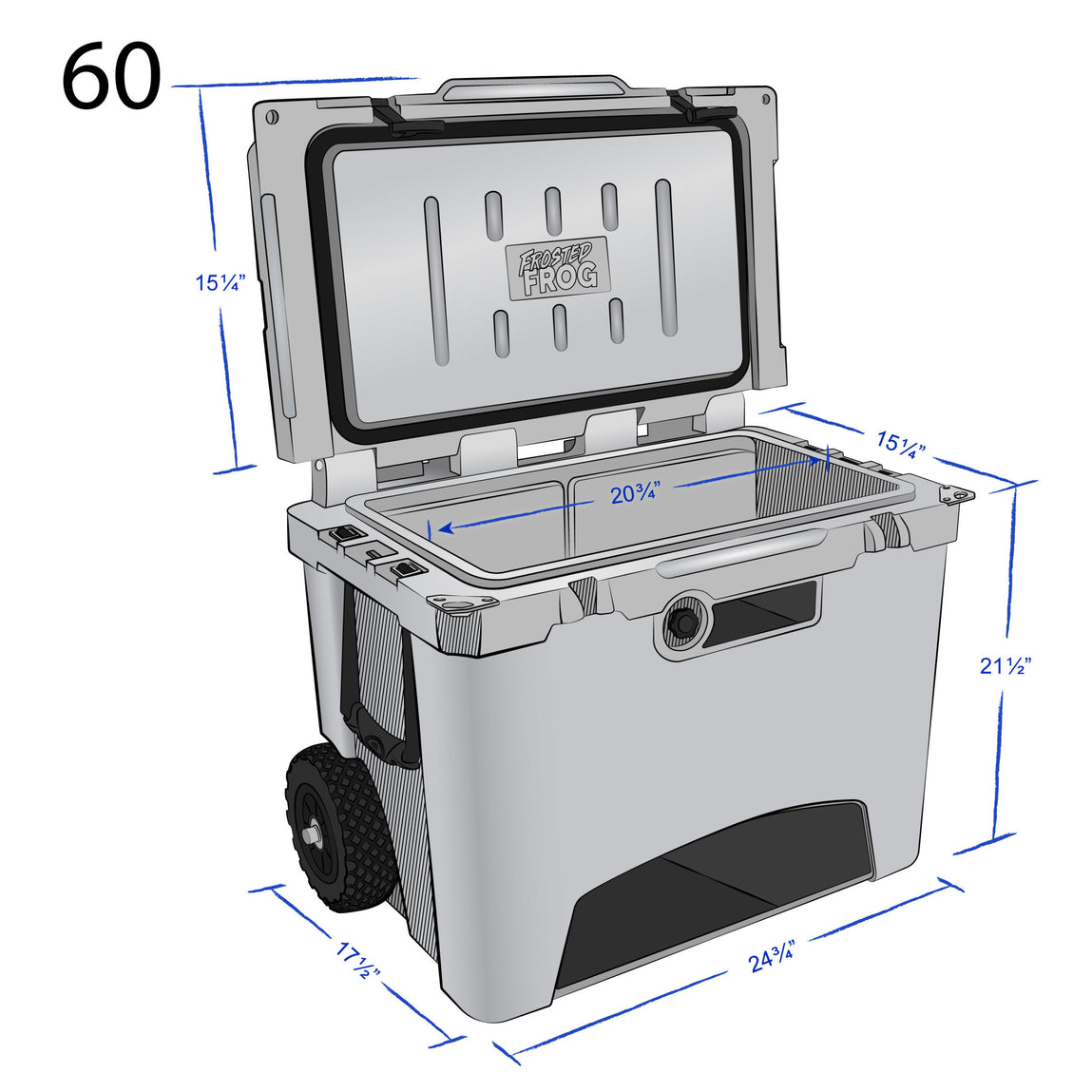 Frosted Frog 60QT Cooler with Wheels & Telescoping Handle – Gray