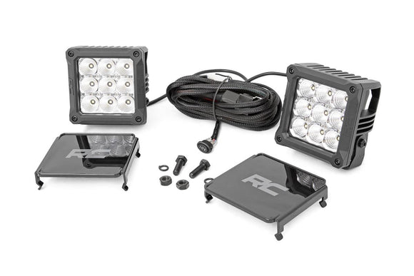 ROUGH COUNTRY 4-INCH SQUARE CREE LED LIGHTS - (PAIR | CHROME SERIES W/ COOL WHITE DRL)